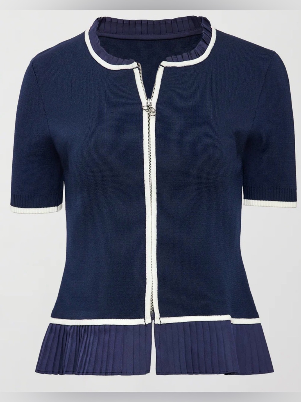 Carbon 38 Navy White Short Sleeve Collared Cardigan Medium EUC